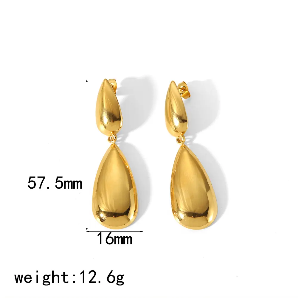 1 par de pendientes de mujer de acero inoxidable chapados en oro de 18 quilates con doble gota brillante y estilo elegante y sencillo h5 Imagen2